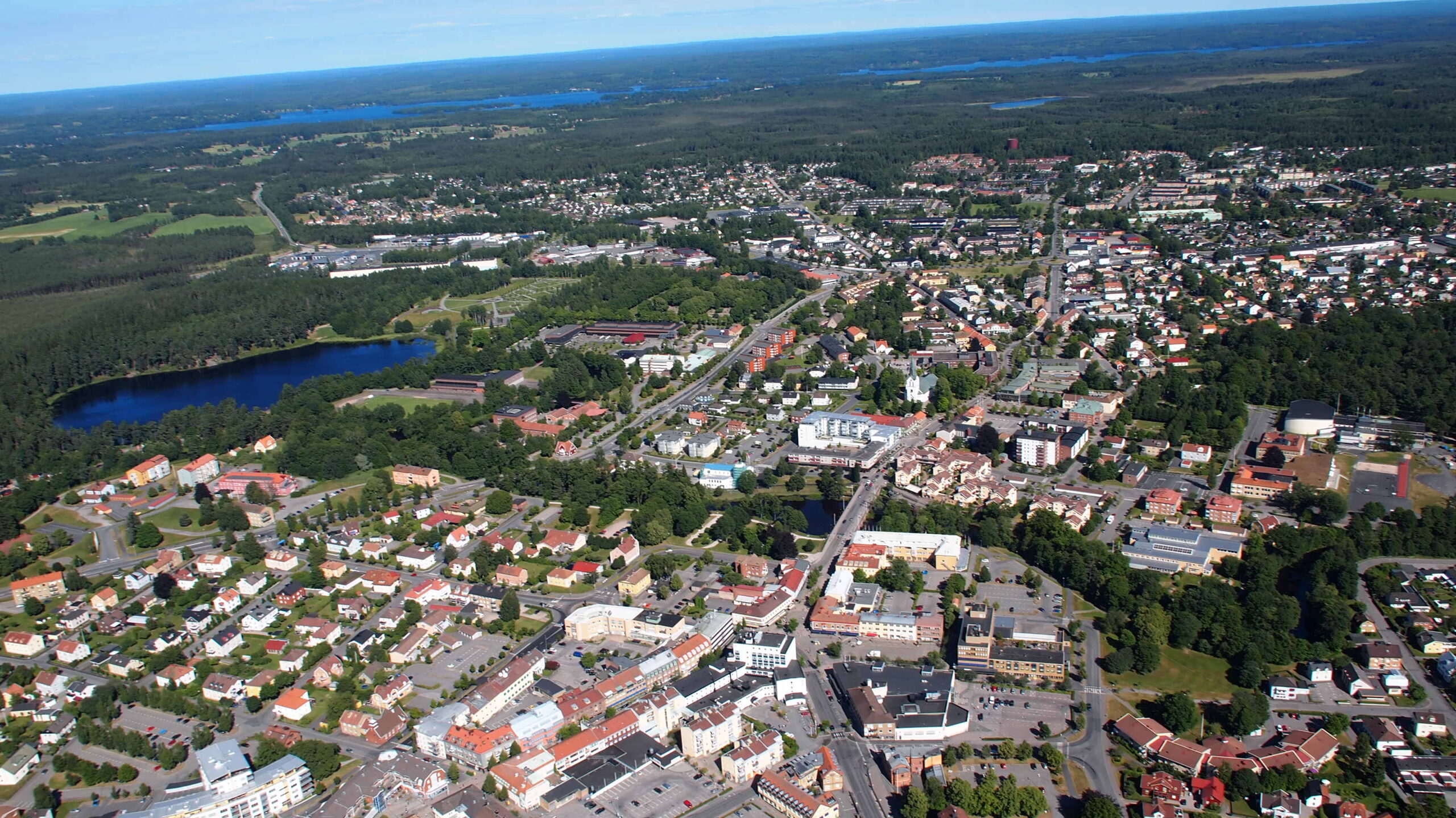 Flygfoto Prostsjön & Värnamo Centrum
